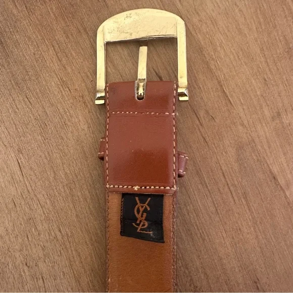 Authentic YSL Yves Saint Laurent Womens Belt 36 Inch 90 Cm Brown Leather Gold - Picture 5 of 16